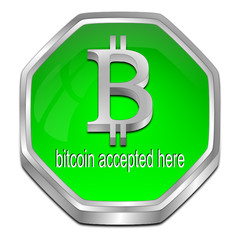 Bitcoin accepted here button - 3D illustration