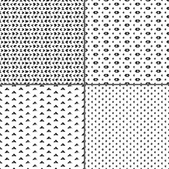 Black and white aged geometric ethnic grunge seamless patterns set, vector