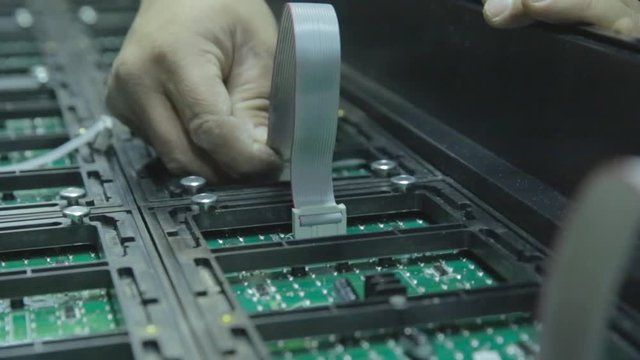 led screen. in the workshop collecting chips for the LED screens