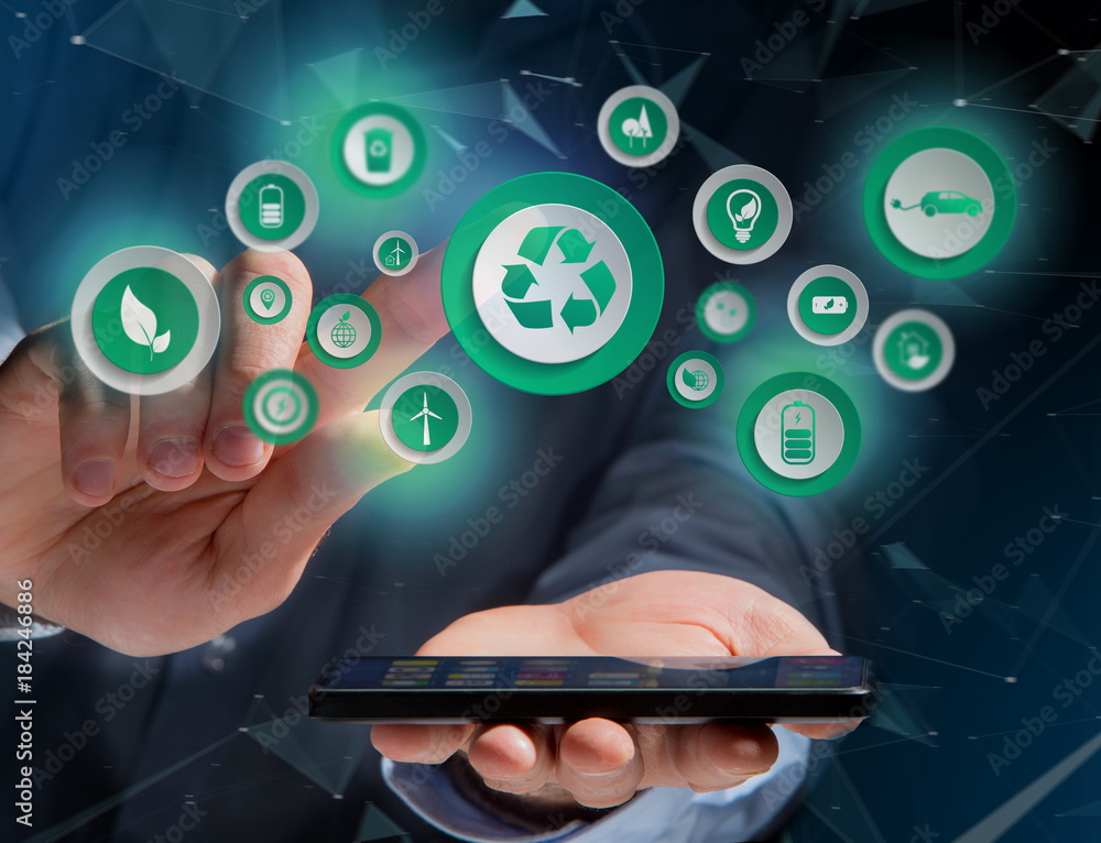 Poster view of a technology ecologic interface with icon displayed on a technology interface
