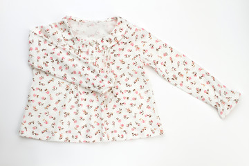 Beautiful top with raffle collar for a little lady. White fabric with flower pattern. Design and...