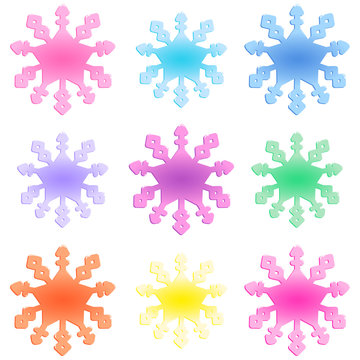Collection Of Colorful Snowflakes. Vector Illustration Set