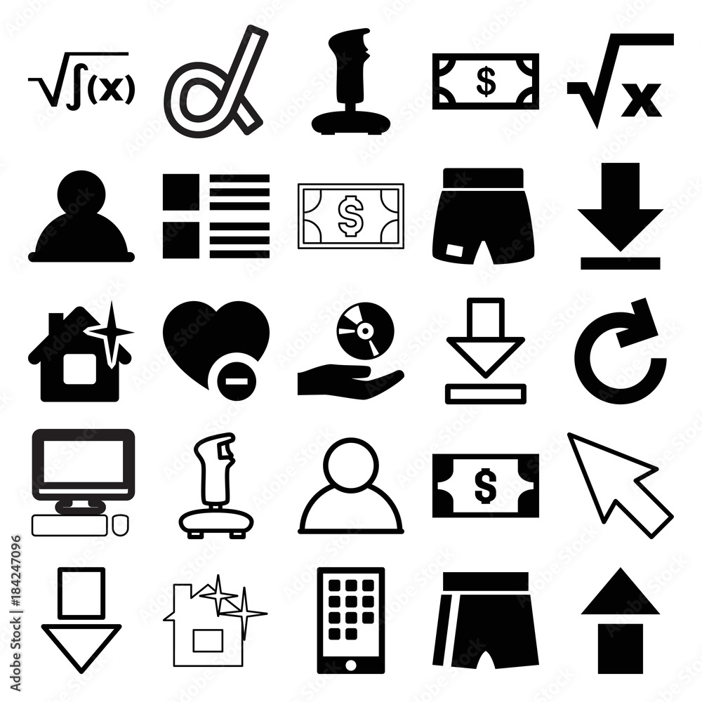 Poster set of 25 app filled and outline icons
