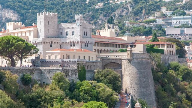 Prince's Palace of Monaco timelapse with observation deck - It is the official residence of the Prince of Monaco.