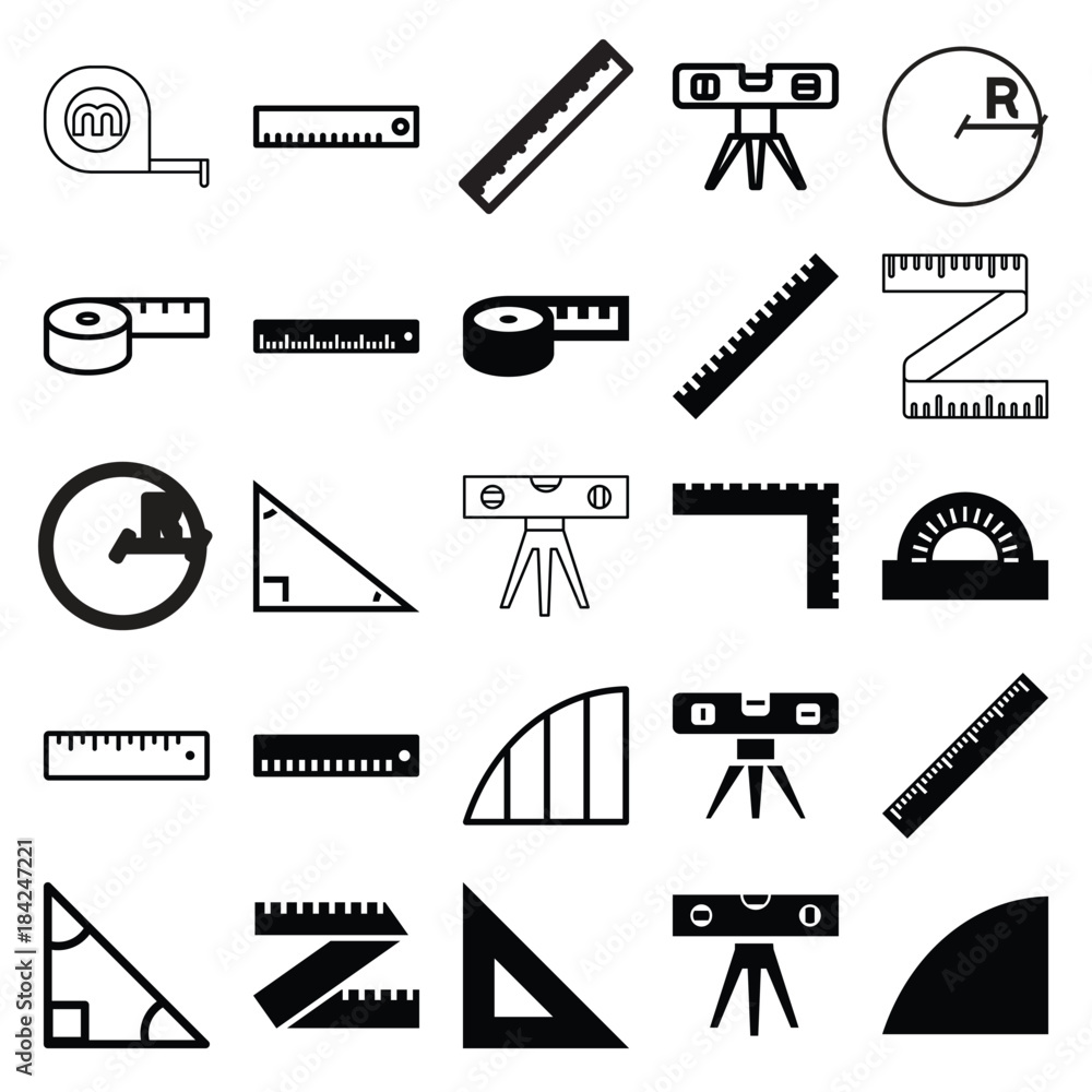 Poster set of 25 ruler filled and outline icons