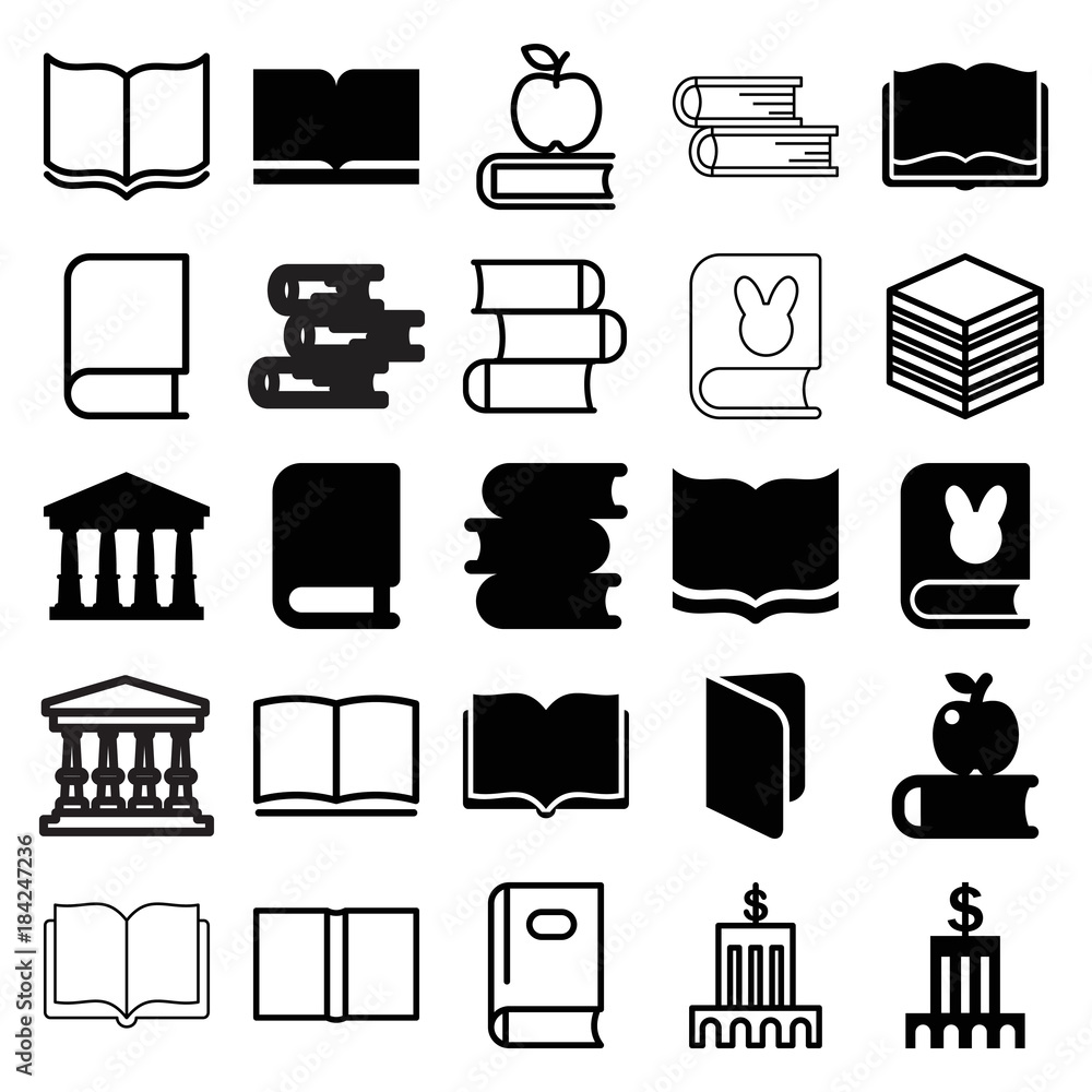 Poster set of 25 library filled and outline icons
