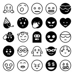 Set of 25 emoji filled and outline icons