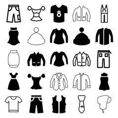 Set of 25 apparel filled and outline icons