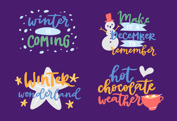 Winter Hello logo vector badge text letters motivation welcome wintertime phrases and quotes lettering