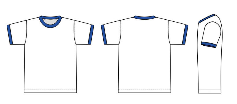 Ringer tshirts illustration (white x blue). with side view illustration.