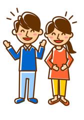 夫婦　全身　大笑い