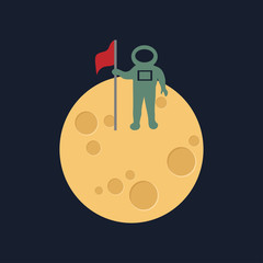 Moon in flat dasign style. Night space astronomy and nature moon icon. Gibbous vector on dark background. Cartoon planet moon icon.