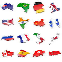 wichtige Länger der Welt: Australien, Deutschland, USA, Russland, China, Israel, Japan, Frankreich und andere: 3D Karten © Steffen Kögler