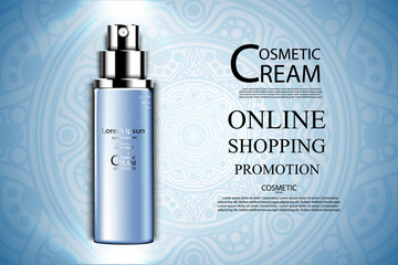 Luxury cosmetic Bottle package skin care cream, Beauty cosmetic product poster, with mandala art background