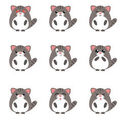 Set of cute cat emoticons with different expressions in simple cartoon style.