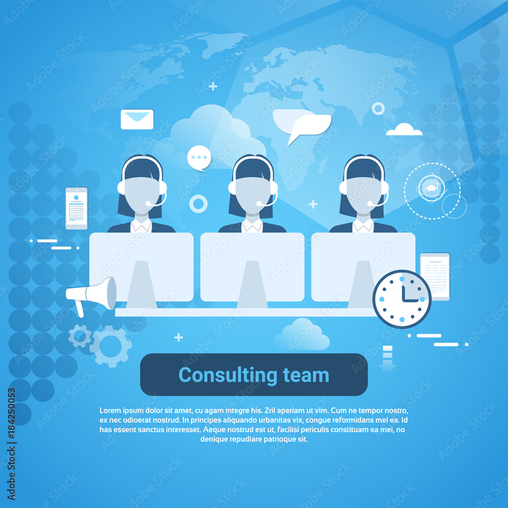 Aufkleber consulting team technical support template web banner with copy space vector illustration