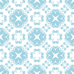 Blue floral seamless pattern on white background