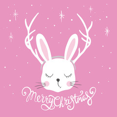 Christmas template with cute bunny
