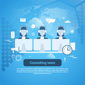Consulting Team Technical Support Template Web Banner With Copy Space Vector Illustration