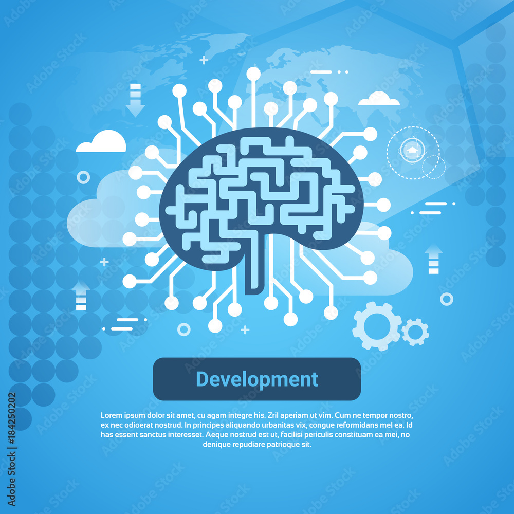 Aufkleber development new idea concept web banner with copy space vector illustration