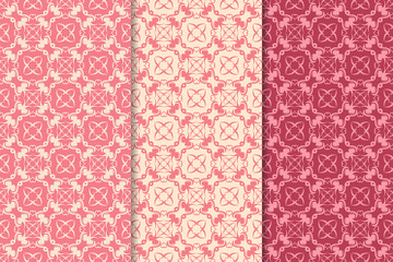 Floral seamless ornaments. Cherry red vertical backgrounds