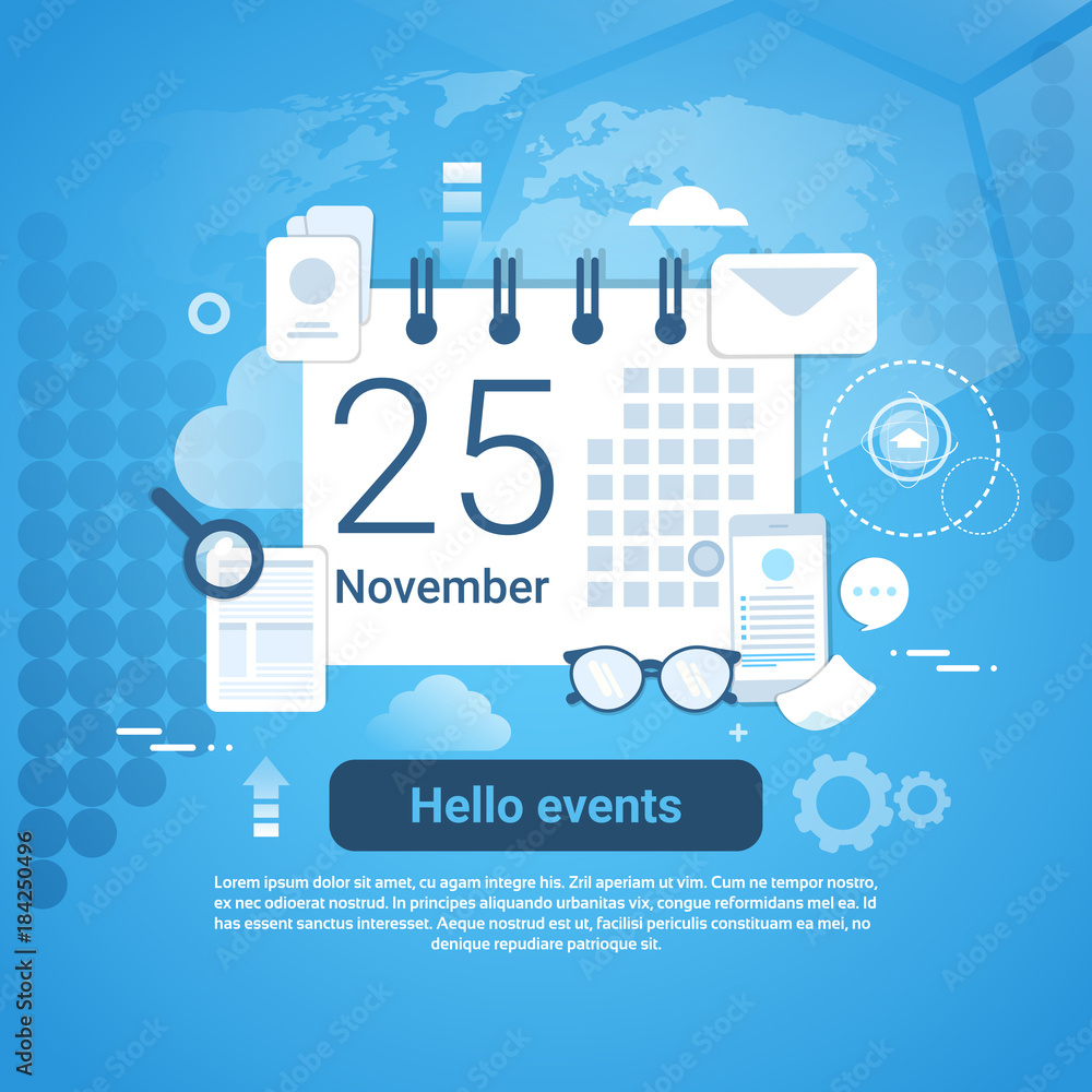 Aufkleber hello events time management template web banner with copy space vector illustration