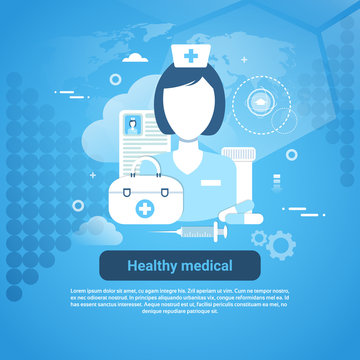 Healthy Medical Health Care Application Concept Web Banner With Copy Space Vector Illustration