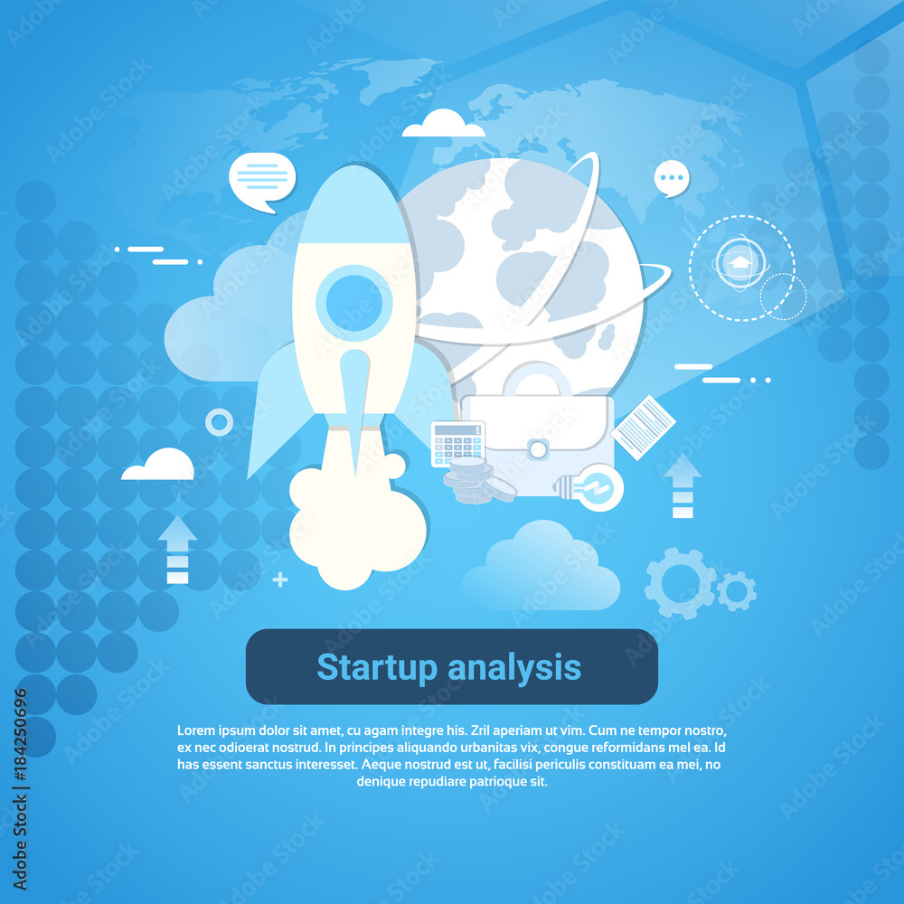 Poster startup analysis concept web banner with copy space vector illustration