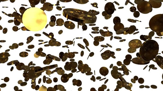 Bitcoins fallen herunter vor wei&szlig;em Hintergrund - Key