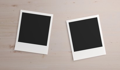 3D Rendering Of Photo Frames On Wooden Background Closeup