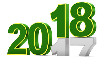 New year plastic green numbers 2018 on a white background. 3d rendering.