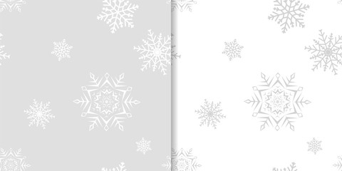 Naklejka na ściany i meble Snowflakes patterns. Set of gray seamless backgrounds with christmas elements