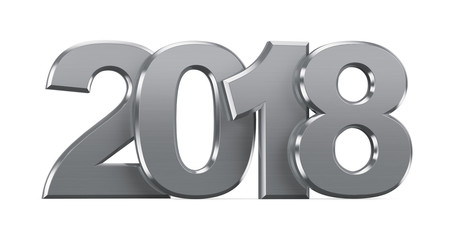 New Year metal inscription 2018 on a white background. 3d render illustration. Illustration for advertising.