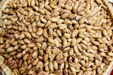 Roasted and salted pistachios in shell