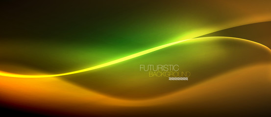 Neon glowing wave, magic energy and light motion background