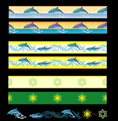 set of ribbon with dolphin illustration for page  border 