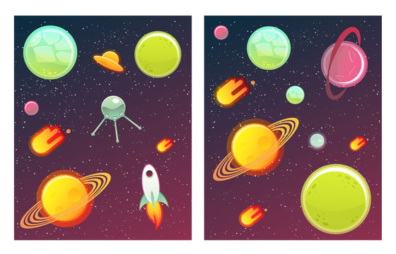 Space banners set with planets, comet, stars. design elements