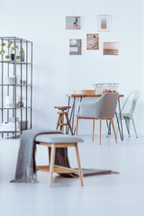 Bench in bright dining room