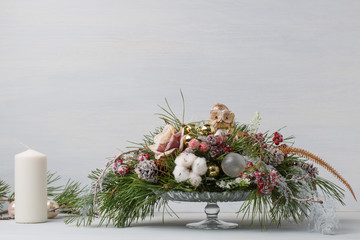 Decorative Christmas bouquet with candles
