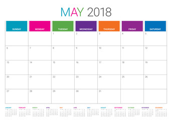 May 2018 calendar planner vector illustration