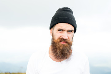 Man with long beard hair, mustache on bearded face