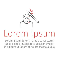 Head injury line icon. Hit the bat