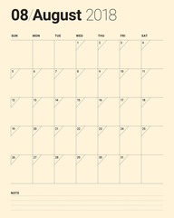 August 2018 planner calendar vector illustration