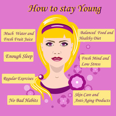 Vector illustration with advice how to stay young