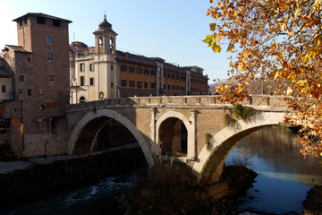 Rome (Italy).  Ponte Fabricio on the river Tiber