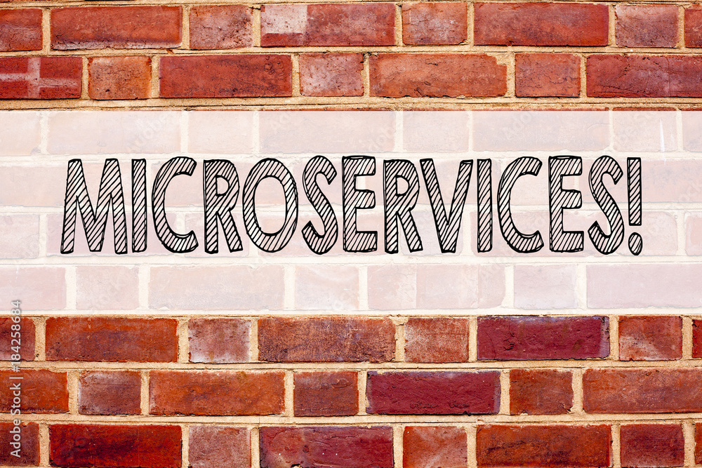 Poster conceptual announcement text caption inspiration showing microservices. business concept for micro s