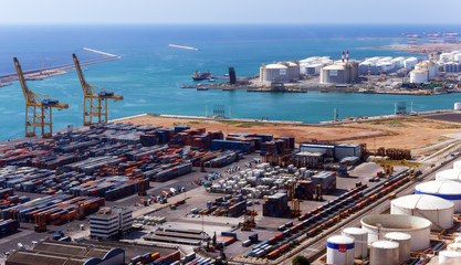 Port of Barcelona, Spain (ES). aerial view container, commercial, industrial and logistics port.