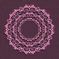 Ethnic floral mandala on purple background.