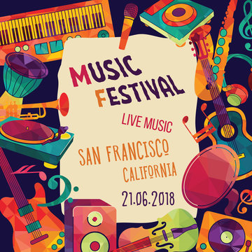 Music festival. Colorful music background. Vector illustration
