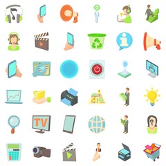 Communication in business icons set, cartoon style